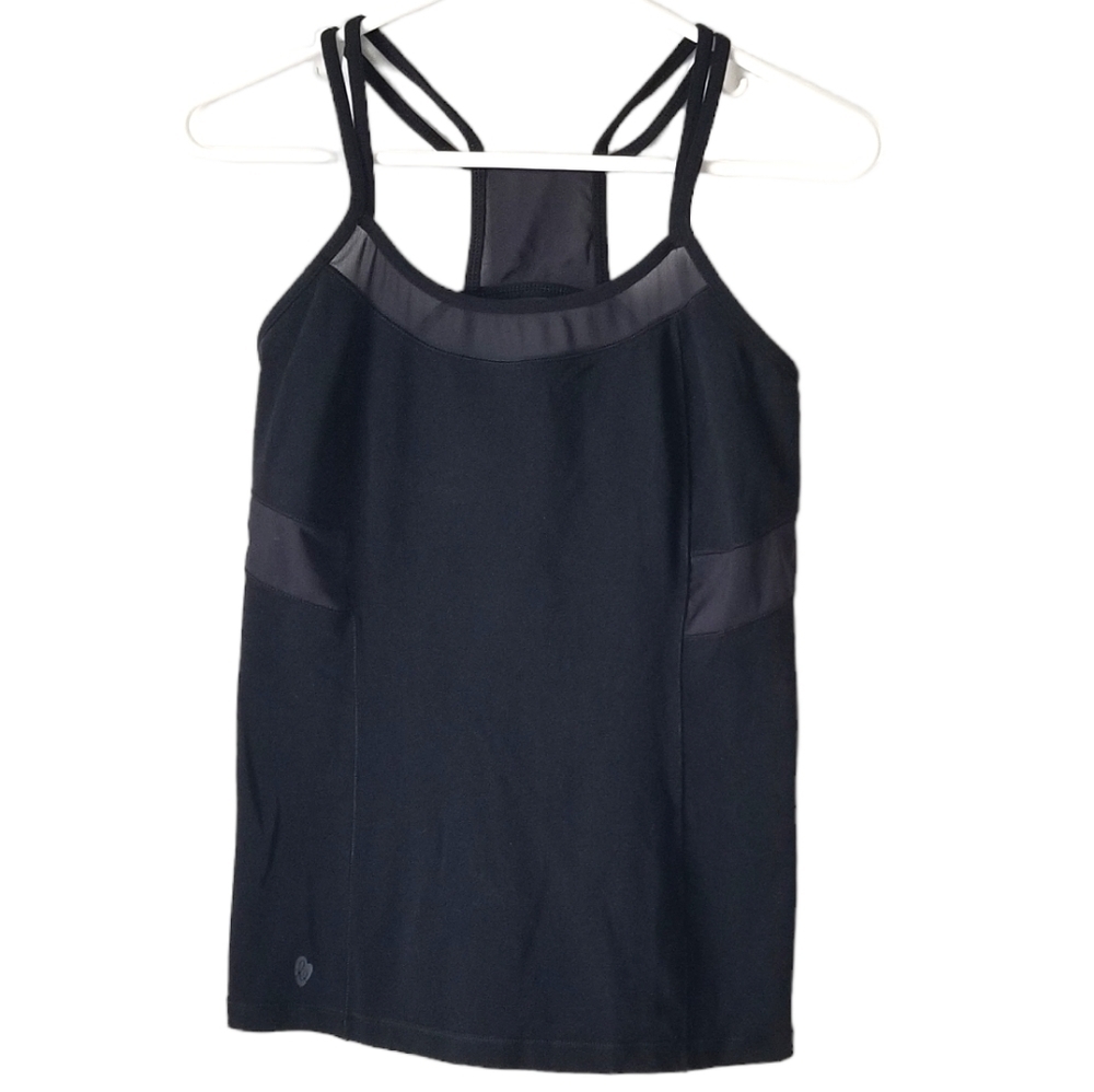 Ellie Workout Active Yoga Tank with Mesh Cutouts Black, Size M